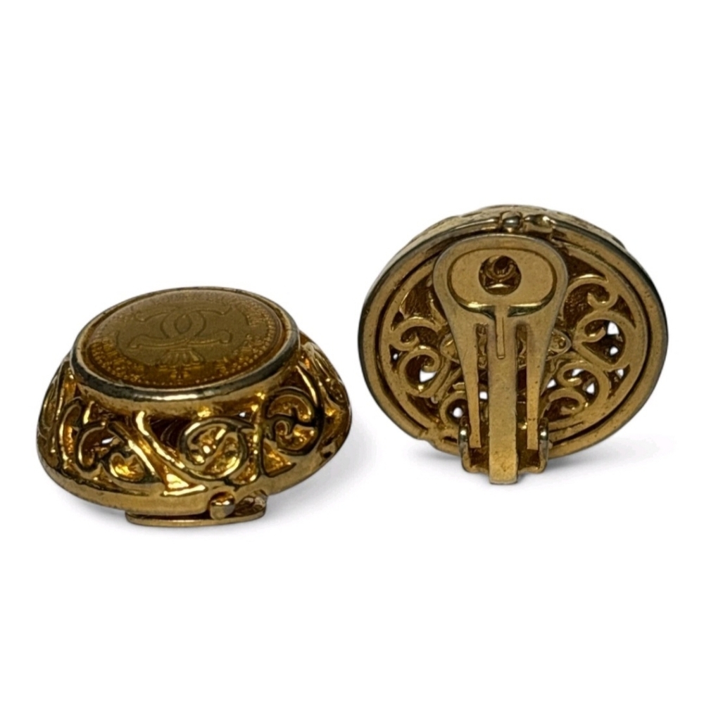 Chanel 24k Gold Plated Rubcamell Murano Clip-On Earrings Full Inclusion & COA - Picture 7 of 11